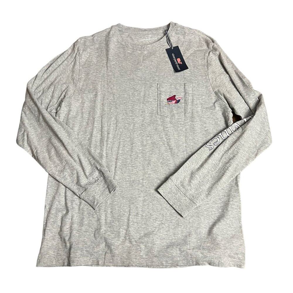 Vineyard Vines Men's Snowboard Whale Long-Sleeve Pocket T-Shirt Large Grey
